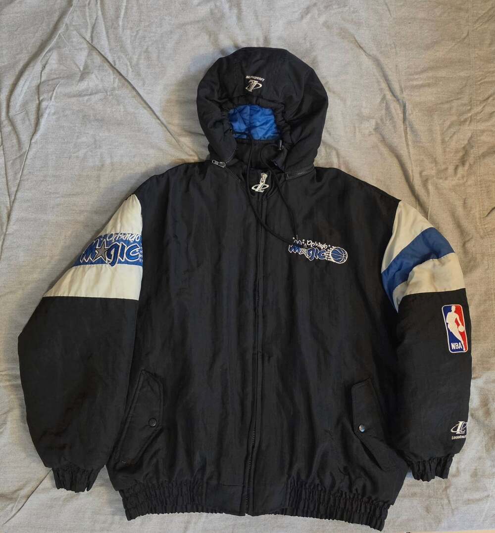Vintage 90s Logo Athletic Orlando Magic Puffer Parka Jacket Mens XL Hooded NBA